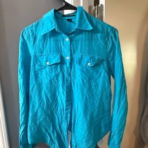 Ralph Lauren Cotton and Silk Turquoise Button-Up Shirt